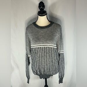 Weekends Checkerboard & Cable Knit Pattern Men’s Vintage Crewneck Sweater
